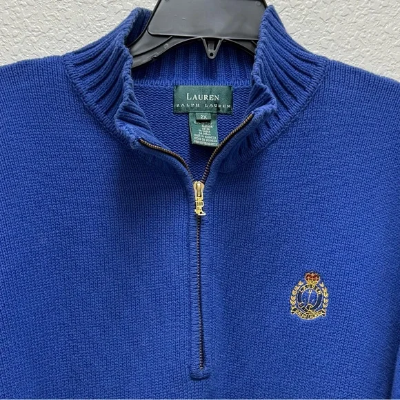 Lauren Ralph Lauren Blue Polo Quarter 1/4 Zip Up Sweater - Picture 5 of 6